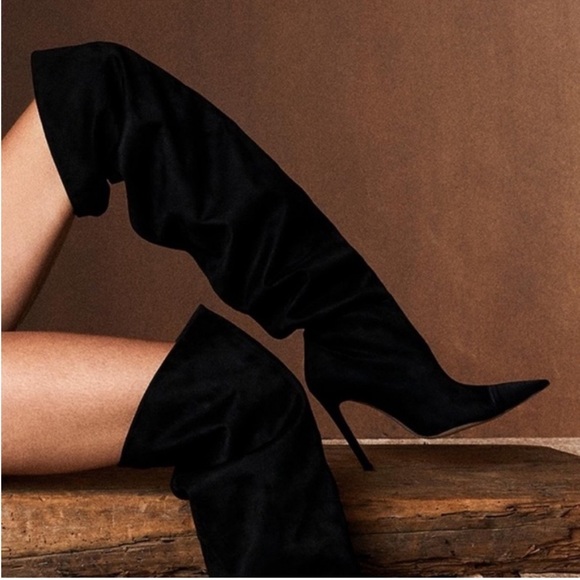 ❌SOLD❌ Good American Women’s 100% Suede Over the Knee Boots Slouchy Black 7 NWT - Picture 7 of 15